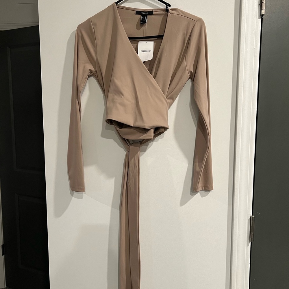 Forever 21 Cream Long Sleeve Wrap top